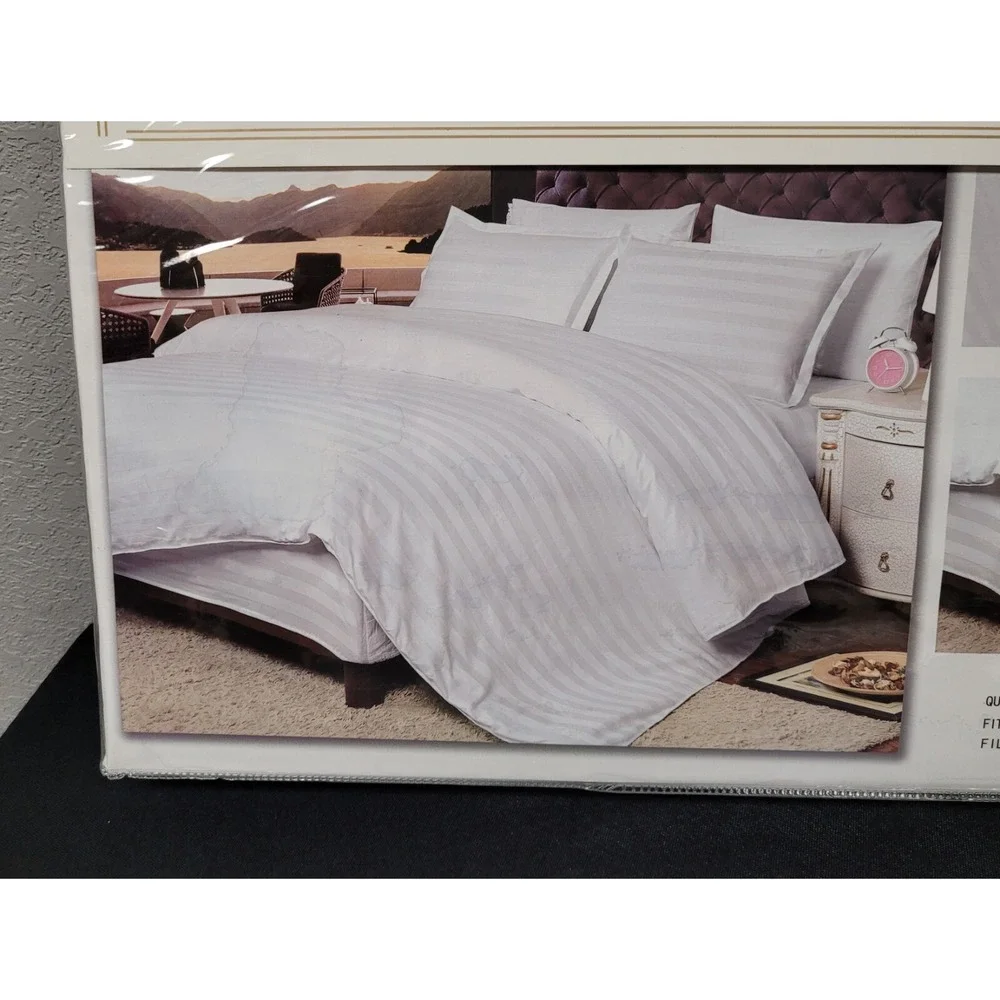 Italian Fashion Queen Size Duvet Cover Set 6 Pcs Design #D8133-6 White